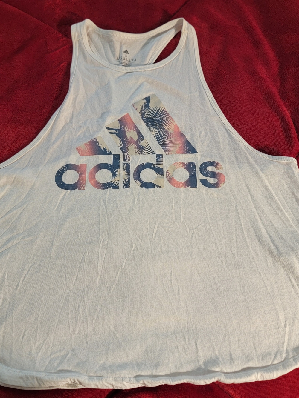 adidas White Tropical Logo Racerback Tank